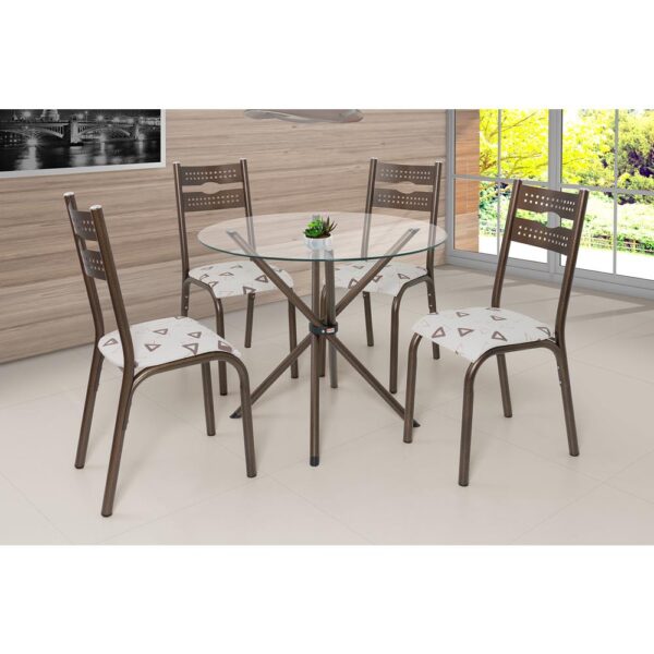 Conjunto De Mesa Luna Slim Tampo Vidro Incolor M Redondo