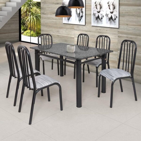 Conjunto de Mesa Com 6 Cadeiras Para Cozinha Tampo Retangular e Granito  1,50m Branco Sofia Ciplafe