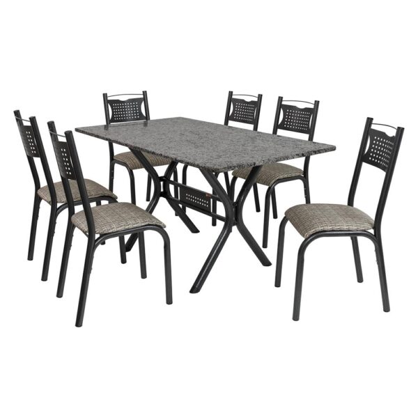 Conjunto de Mesa Com 6 Cadeiras Para Cozinha Tampo Retangular e Granito  1,50m Craqueado Sofia Ciplafe